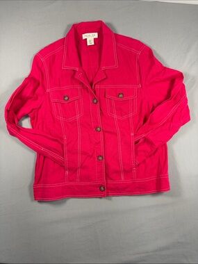 Rachel Zoe Hot Pink Contrast-Stitch Jean Jacket